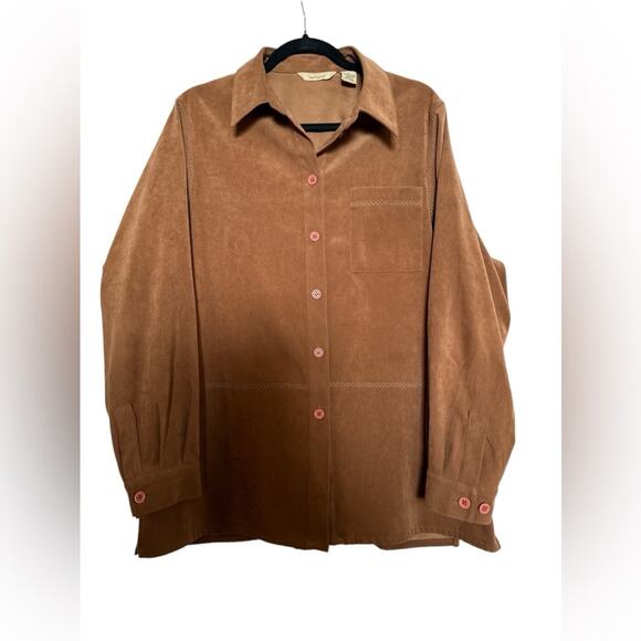 Bechamel Women Shirt Women L Brown Microfiber Button Up Fall is in the air. - Picture 4 of 14